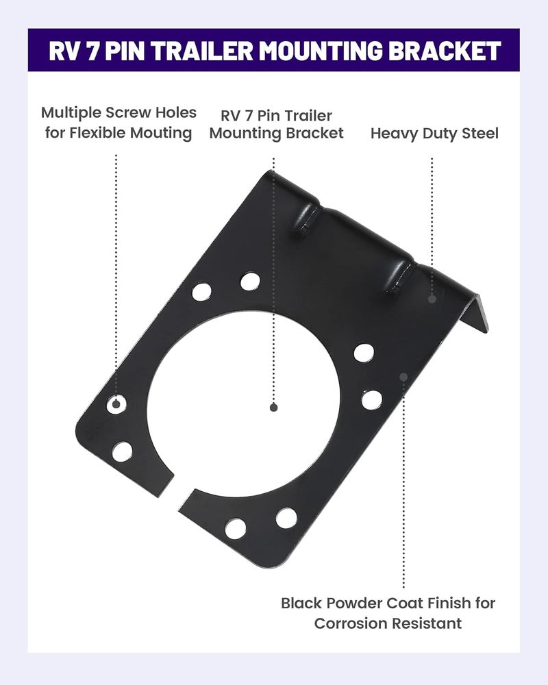 Oyviny 7 Way RV Blade Trailer Socket Mounting Bracket, Metal Mounting Bracket for General Use, Metal Hardware Screws and Nuts Included - Image 3